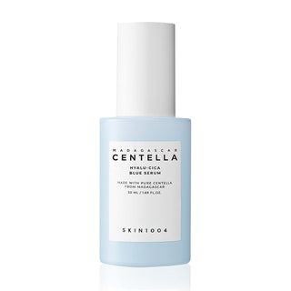 SKIN1004's Madagascar Centella Hyalu-Cica Blue Serum in a 50 ml (1.69 fl oz) light blue bottle.