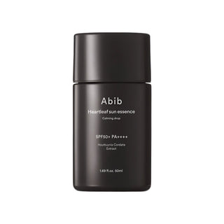 Abib's Heartleaf Sun Essence Calming Drop SPF 50+ PA++++ comes in a dark dropper bottle with 50 ml (1.69 fl oz). It features Houttuynia Cordata Extract as a key ingredient.