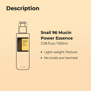 COSRX's Advanced Snail Mucin Essence, 100ml (3.38 fl oz), has a thick texture but is lightweight, and no snails are harmed in its production.