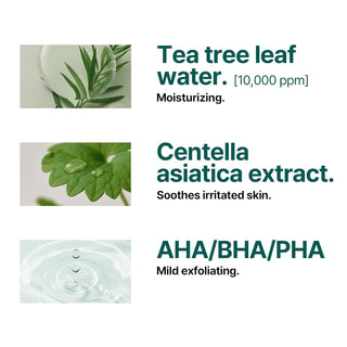 SOMEBYMI's AHA BHA PHA 30 Days Miracle Acne Clear Foam Cleanser has 10,000 ppm of tea tree leaf water for moisturizing, Centella Asiatica extract to soothe irritated skin, and AHA, BHA, PHA for mild exfoliation.