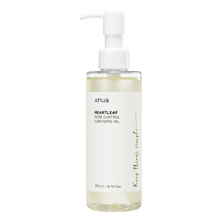 Anua's Heartleaf Pore Control Cleansing Oil comes in a clear bottle with a white dispenser and contains 200 ml (6.76 fl oz).