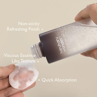 haruharu wonder's Black Rice Hyaluronic Toner has a viscous, essence-like texture that absorbs quickly into the skin, leaving a non-sticky, refreshing finish.