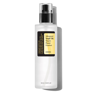 COSRX's Advanced Snail Mucin Essence in a 100ml (3.38 fl oz) frosted bottle with a black pump dispenser and clear cap.