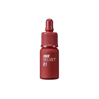peripera's Ink The Velvet Lip Tint in color 01 Good Brick, shown in a dropper bottle design, though the dropper is not functional.