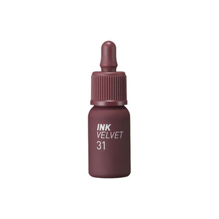 peripera's Ink The Velvet Lip Tint in color 31 Wine Nude, shown in a dropper bottle design, though the dropper is not functional.