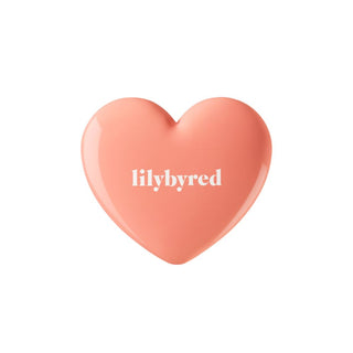 lilybyred's Luv Beam Cheek in 01 Pure Coral, with heart-shaped packaging in coral.