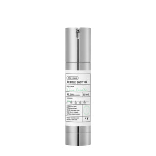 VT's Reedle Shot 100 comes in a 50 ml silver package with a pump. Use it as the first step in your daily skincare routine. The Reedle Shot formula refines rough skin and dead skin cells to make natural smooth skin, featuring 95,000 Cica Reedle.