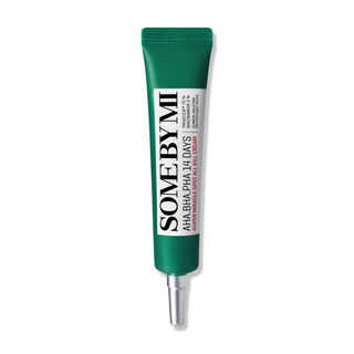SOMEBYMI's AHA BHA PHA 14 Days Super Miracle Spot All Kill Cream comes in a green nozzle tube. It is dermatology tested and contains Truecica™ 75% and Niacinamide 2%.