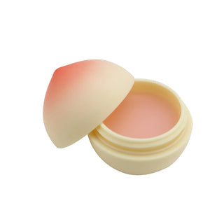 TONYMOLY's Mini Peach Lip Balm is shown with the lid off, revealing a soft pink balm inside.