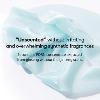 VT's PDRN Hydrogel Mask is unscented without irritating and overwhelming synthetic fragrances. It contains PDRN concentrate extracted from ginseng without the ginseng scent.