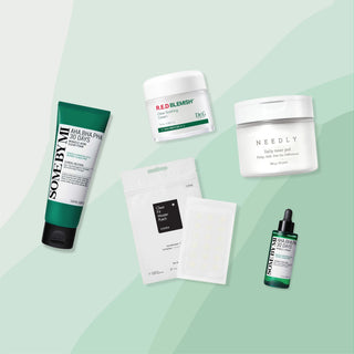 Teenage Troubles Skin Fix Kit includes COSRX Clear Fit Master Patches, SOMEBYMI AHA, BHA, PHA 30 Days Miracle Acne Clear Foam, Needly Daily Toner Pads, SOMEBYMI AHA, BHA, PHA 30 Days Miracle Serum, and Dr. G Recovery Cream.