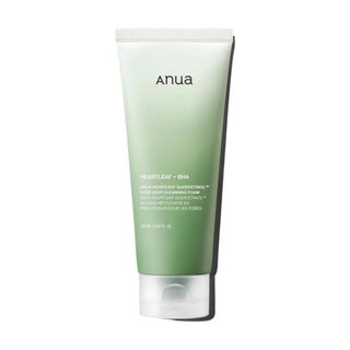 Anua's Heartleaf Quercetinol Pore Deep Cleansing Foam in a 150ml (5.07 fl oz) tube with a sheer cap and a green gradient design.
