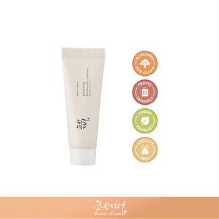 Beauty of Joseon's Relief Sun Mini Rice + Probiotics SPF 50+ PA++++ is screened for clean, travel-friendly, vegan, and cruelty-free.