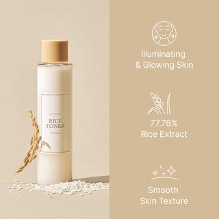 I'm from's Rice Toner offers illuminating and glowing skin. It contains 77.78% rice extract and promotes a smooth skin texture.