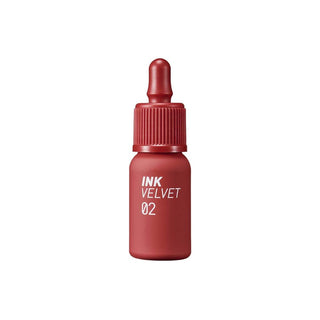 peripera's Ink The Velvet Lip Tint in color 02 Celeb Deep Rose, shown in a dropper bottle design, though the dropper is not functional.