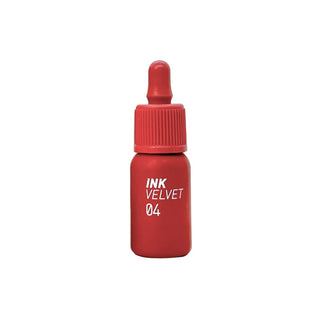 peripera's Ink The Velvet Lip Tint in color 04 Vitality Coral, shown in a dropper bottle design, though the dropper is not functional.
