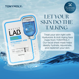 TONYMOLY's Master Lab Mask Sheet #Hyaluronic Acid treats your skin right with its hyaluronic and anti-aging formula. This facial sheet mask helps deeply hydrate, rejuvenate, and replenish your skin.