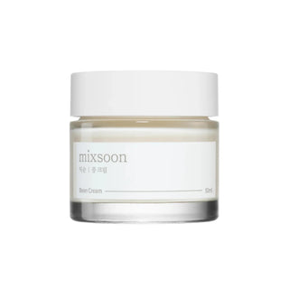 A 50ml jar of mixsoon's Bean Cream, a hydrating facial moisturizer with a white lid.