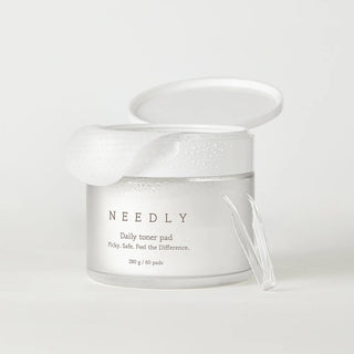 NEEDLY's Daily Toner Pad jar with tweezers included for hygienic use.