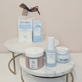 Spa & Chill Bundle by PlayLab Beauty curated by Vanessa and Jeanha comes in a gift bag and includes Beauty of Joseon Red Bean Refreshing Pore Mask, Skin1004 Madagascar Centella Hyalu-Cica Blue Serum, and Torriden DIVE-IN Low Molecular Hyaluronic Acid Soothing Cream.