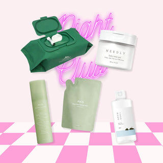 Post-Gno Routine bundle by PlayLab Beauty, featuring VT Cica Mild Cleansing Tissues, Needly Daily Toner Pad, ROUND LAB 1025 Dokdo Lotion, and Abib Heartleaf Facial Mist Calming Spray Set.