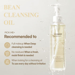 Bottle of Nixsoon Bean Cleansing Oil with product details on a light background