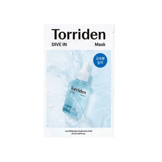 Torriden's Dive-In Low Molecule Hyaluronic Acid Sheet Mask in a 27 ml (0.91 fl oz) pouch.