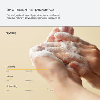 SOMEBYMI's Yuja Niacin Brightening All-in-One Cleanser features the non-artificial, authentic aroma of yuja. The fresh, authentic note of yuja (Citrus Junos) comes from naturally-derived citrus junos peel oil. The cleanser lathers well, providing high levels of cleansing and moisturizing with a low level of residue.